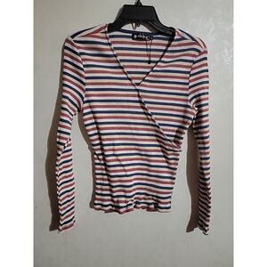 Allegra K Crossover Form Fitting Top Ribbed Striped sz XL SMALL FITTING